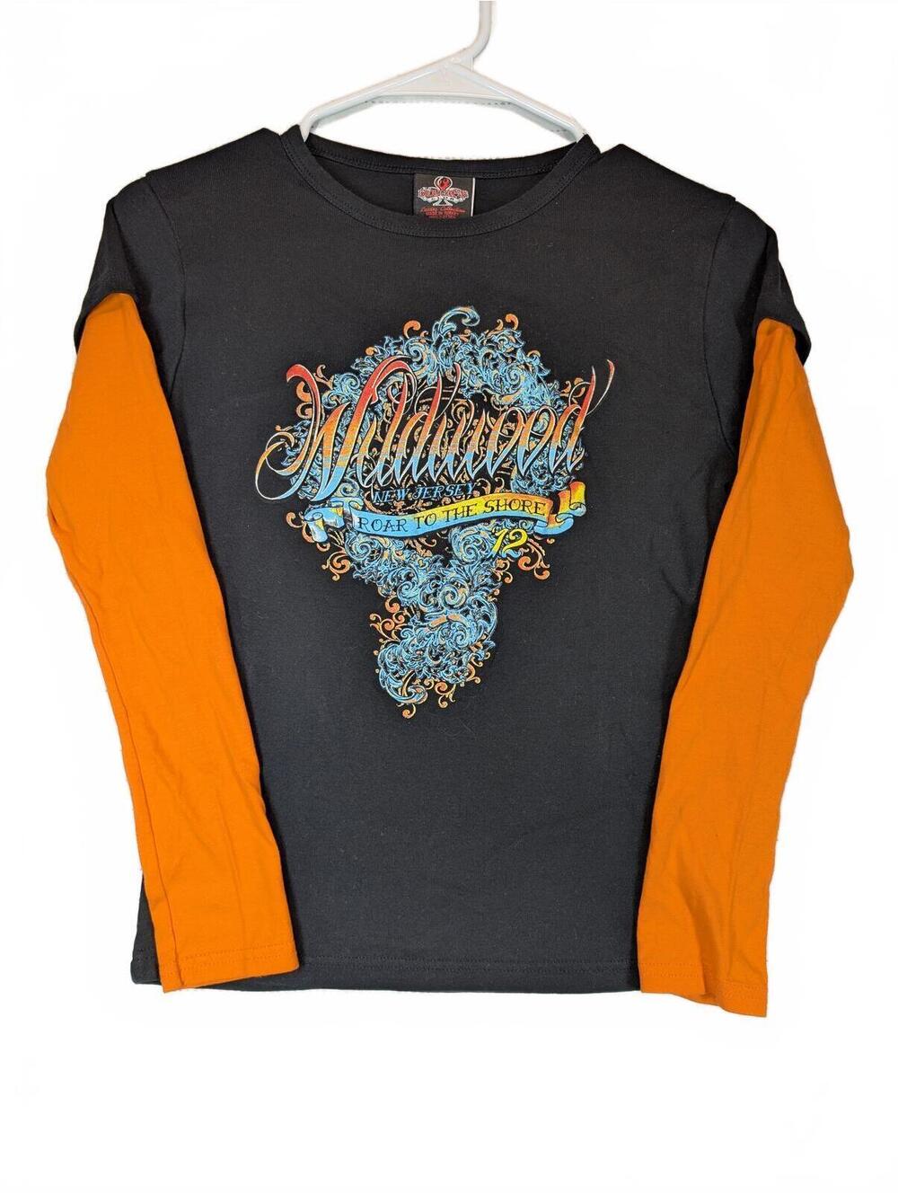 Biker's Choice Wildwood Roar To Shore Biker Graphic Long Sleeve Shirt Womens Med
